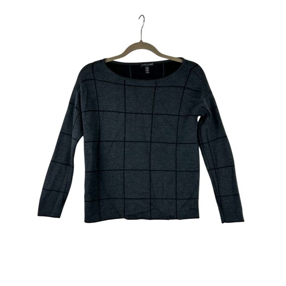 Eileen Fisher Sweaters - Eileen Fisher Women's Size PP Gray/Black Merino Wool Blend Plaid Sweater